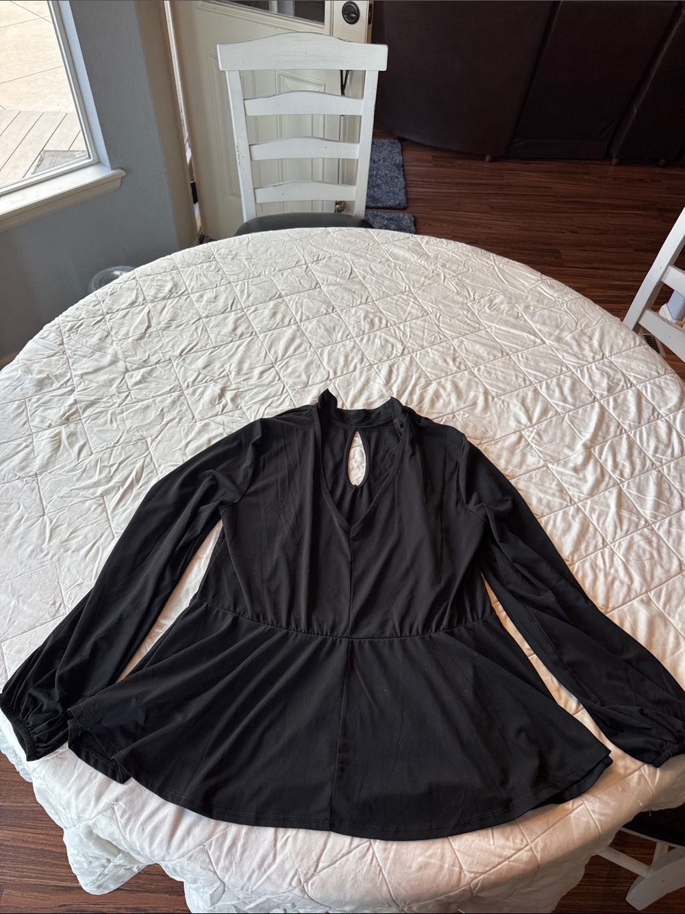 Eloquii Black Long-Sleeve Keyhole Peplum Tunic